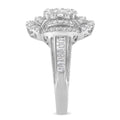 14K White Gold 1.0 Cttw Round & Baguette Cut Diamond Floral Cluster Quatrefoil Channel Set Band Cocktail Statement Ring (H-I Color, SI2-I1 Clarity) - Size 6-3/4