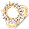 0.79 Carat Genuine White Diamond 14K Yellow Gold Semi Mount Ring - holds 11x9mm Oval Gemstone by Bids.com