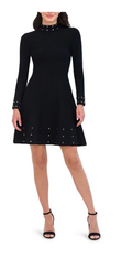 Vince Camuto Womens Embellished Mock Neck Dress - Black, small by Vanessa Jane