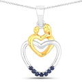 Round Blue Sapphire Prong Silver Double Heart Pendant Necklace by Fine Color Jewels