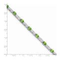 Oval Green Peridot Prong Rhodium Plated Sterling Silver Bar Link Bracelet by Fine Color Jewels