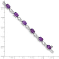 Oval Purple Amethyst & Diamond Prong 14K White Gold Infinity Link Bracelet by Fine Color Jewels