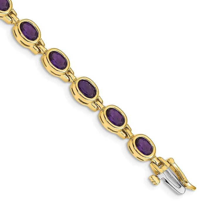 Genuine Amethyst 14K Yellow Gold Bracelet by Fine Color Jewels