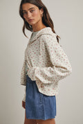 Floral Waffle Knit Hooded Jacket: Cream/Rose by Boutique 23