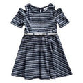 Youngland Girls Cold Shoulder Rib Knit Belted Skater Dress, Blue, Size 6X by Vanessa Jane