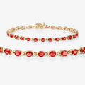 7.00 Ct Oval Orange Sapphire Prong 14K Yellow Gold Inline Tennis Bracelet by Fine Color Jewels