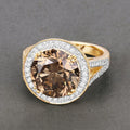 7.07 Ct Genuine Round Brown Diamond 18K Yellow Gold Pave Halo Ring by Fine Color Jewels