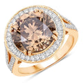 7.07 Ct Genuine Round Brown Diamond 18K Yellow Gold Pave Halo Ring by Fine Color Jewels