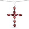 7.11 Ct Pear Red Garnet Prong Silver Cross Pendant Necklace