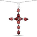 7.11 Ct Pear Red Garnet Prong Silver Cross Pendant Necklace by Fine Color Jewels
