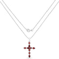 7.11 Ct Pear Red Garnet Prong Silver Cross Pendant Necklace by Fine Color Jewels