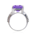 7.23 Ct Octagon Purple Amethyst and White Topaz Prong Silver Statement Ring by Fine Color Jewels