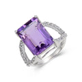 7.23 Ct Octagon Purple Amethyst and White Topaz Prong Silver Statement Ring by Fine Color Jewels