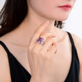 7.23 Ct Octagon Purple Amethyst and White Topaz Prong Silver Statement Ring by Fine Color Jewels