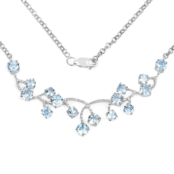7.36 Ct Round Blue Topaz Prong Silver Bib Cocktail Necklace by Fine Color Jewels