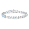 7.50 Ct Heart Blue Topaz & Diamond Prong Silver Tennis Bracelet