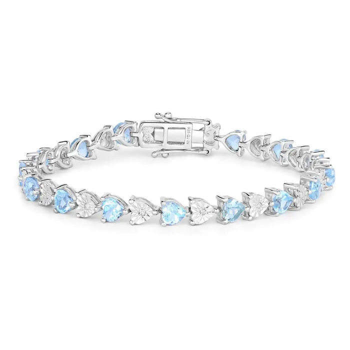 7.50 Ct Heart Blue Topaz & Diamond Prong Silver Tennis Bracelet by Fine Color Jewels