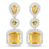 7.58 Ct Yellow Citrine Prong Rhodium Plated Silver Dangle Earrings