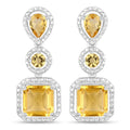 7.58 Ct Yellow Citrine Prong Rhodium Plated Silver Dangle Earrings by Fine Color Jewels