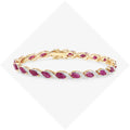 7.60 Ct Marquise Pink Ruby Diamond Prong 10k Gold Tennis Bracelet by Fine Color Jewels