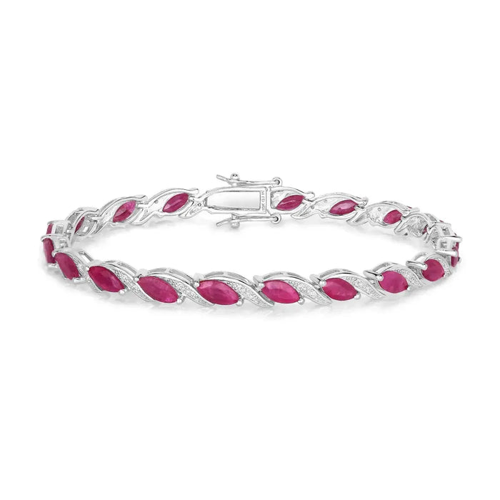 7.60 Ct Marquise Pink Ruby Diamond Prong 10k Gold Tennis Bracelet by Fine Color Jewels