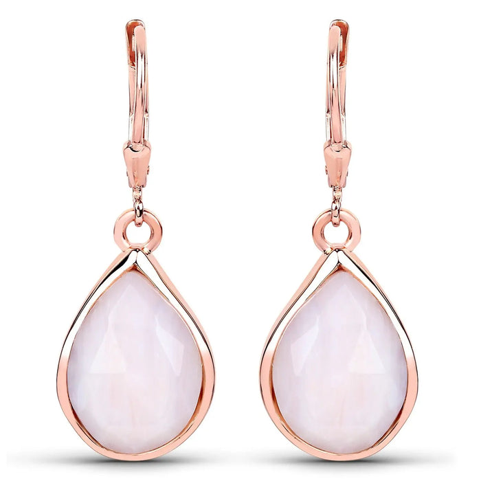 7.60 Ct Pear Pink Opal Bezel 18K Rose Gold Plated Silver Teardrop Dangle Earrings by Fine Color Jewels