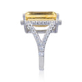 7.71 Ct Octagon Yellow Citrine and White Topaz Prong Silver Statement Ring by Fine Color Jewels