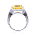 7.71 Ct Octagon Yellow Citrine and White Topaz Prong Silver Statement Ring by Fine Color Jewels