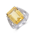 7.71 Ct Octagon Yellow Citrine and White Topaz Prong Silver Statement Ring by Fine Color Jewels