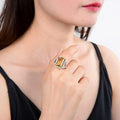 7.71 Ct Octagon Yellow Citrine and White Topaz Prong Silver Statement Ring by Fine Color Jewels