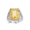 7.71 Ct Octagon Yellow Citrine and White Topaz Prong Silver Statement Ring by Fine Color Jewels