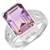 7.85 Ct Octagon Purple Amethyst Semi-Bezel Rhodium Plated Silver Cocktail Ring