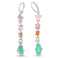 7.90 Ct Multi Stone Prong Sterling Silver Long Hanging Dangle Earrings by Fine Color Jewels