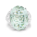 7.98 Ct Oval Green Amethyst and White Topaz Prong Silver Bold Ring by Fine Color Jewels
