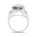 7.98 Ct Oval Green Amethyst and White Topaz Prong Silver Bold Ring by Fine Color Jewels