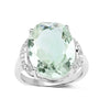 7.98 Ct Oval Green Amethyst and White Topaz Prong Silver Bold Ring