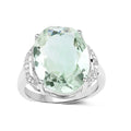 7.98 Ct Oval Green Amethyst and White Topaz Prong Silver Bold Ring by Fine Color Jewels