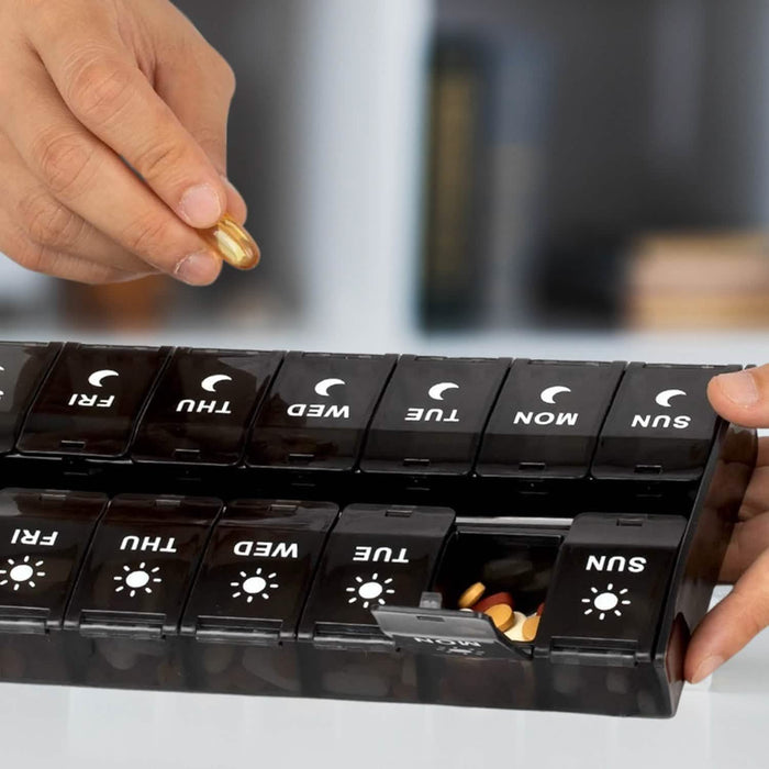 7-Day Push Button Pill, Medicine, Vitamin Organizer with AM/PM Large Compartments by DailySale