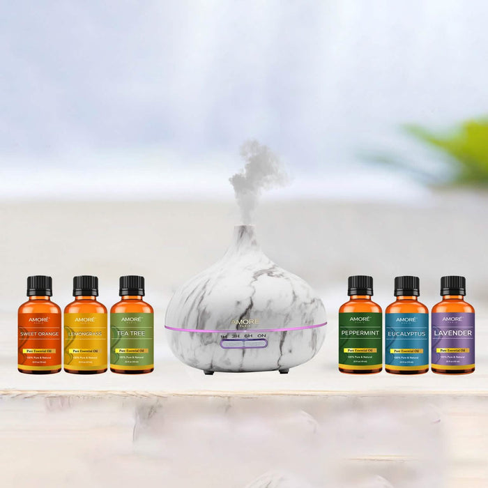 7-Pack: Ultrasonic White Marble Aromatherapy Oil Diffuser With Essential Oil by DailySale