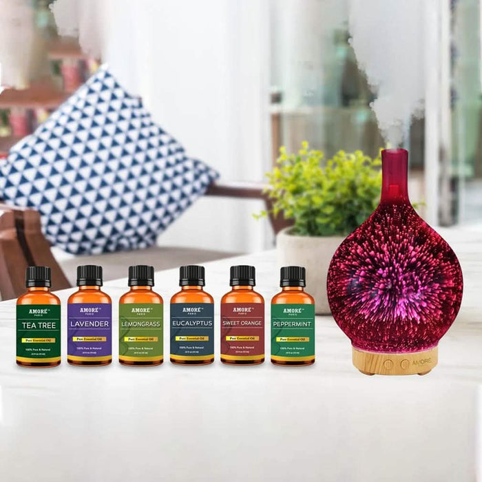 7-Piece: 3D Changing Led Lights Aromatherapy Essential Oil Diffuser with Essential Oils by DailySale