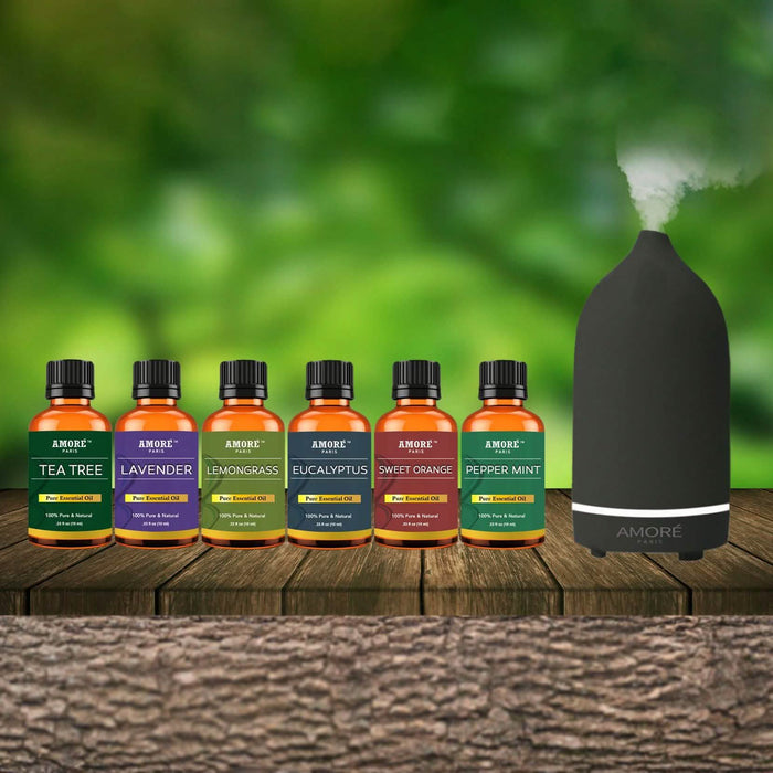 7-Piece: Ceramic Ultrasonic Aromatherapy Essential Oil Diffuser With Essential Oils by DailySale