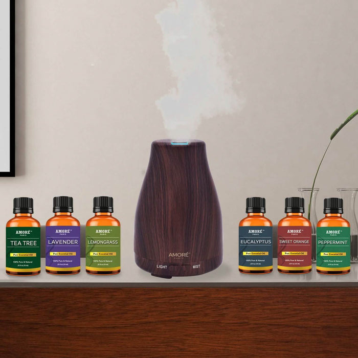 7-Piece Set: Natural Wood Grain Cool Mist Aromatherapy Diffuser With Essential Oil by DailySale