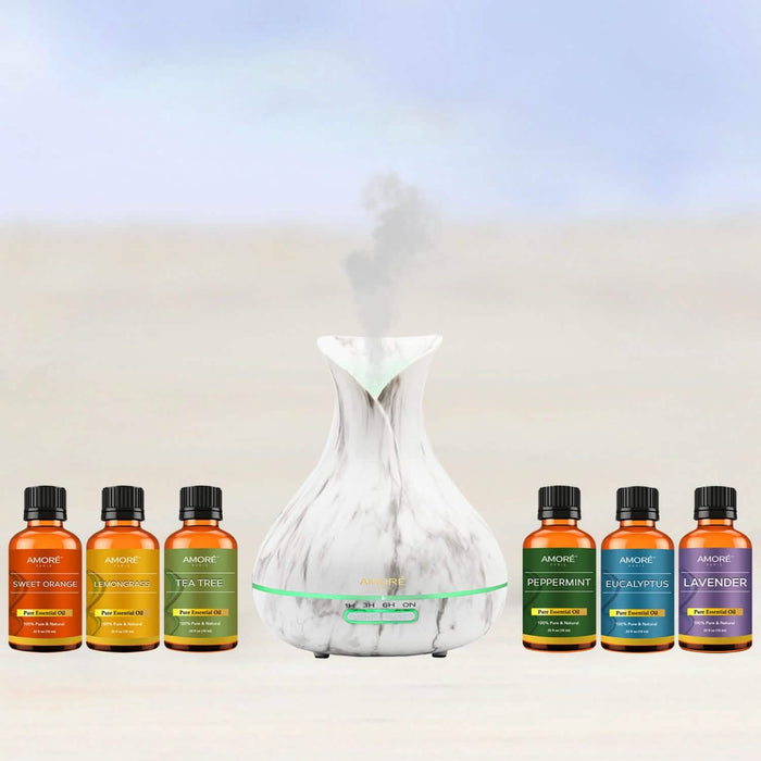 7-Piece: White Marble 300ml Ultrasonic Aroma Diffuser with Essential Oil Gift Set by DailySale