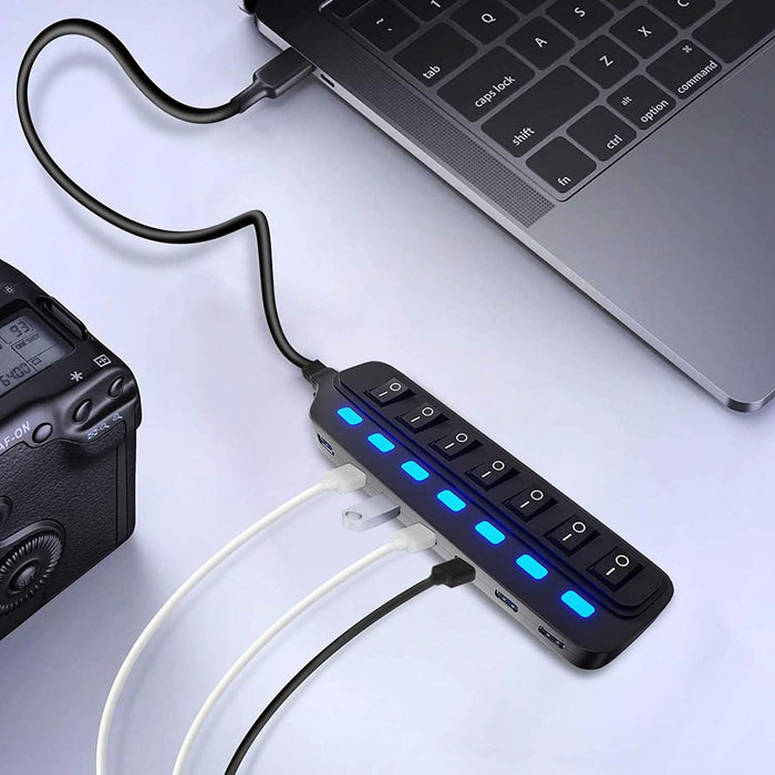 7 Port USB Data Hub 3.0 with Individual On/Off Switches and Lights by DailySale