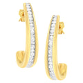 10K Yellow Gold 1 cttw Channel Set Diamond J-Hoop Earrings (H-I Clarity, I1-I2 Color) by Bids.com