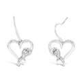 Sterling Silver Round Cut Diamond Heart Dangle Earrings (0.09 cttw, H-I Color, I1-I2 Clarity) by Bids.com