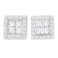 14K White Gold 1 cttw Round and Baguette Diamond Stud Earrings (H-I, SI1-SI2) by Bids.com