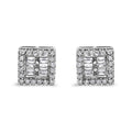 14K White Gold 1 cttw Round and Baguette Diamond Stud Earrings (H-I, SI1-SI2) by Bids.com