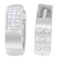 14K White Gold 1 1/8 cttw Princess and Round Cut Diamond Huggie Earrings (H-I, VS1-VS2) by Bids.com