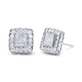 14K White Gold 1.0 Cttw Round Brilliant & Princess Cut Diamond Scallop-Edge Framed Square Halo Stud Earrings (G-H Color, SI1-SI2 Clarity) by Bids.com